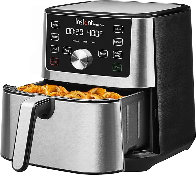 Instant Pot 6QT VORTEX Plus Air Fryer, 6-in-1, Air Fry, Broil, Dehydrate, Crisp, Roast, Reheat, Bake, Dishwasher-Safe Airfryer basket, from the Makers of Instant Pot, Stainless Steel