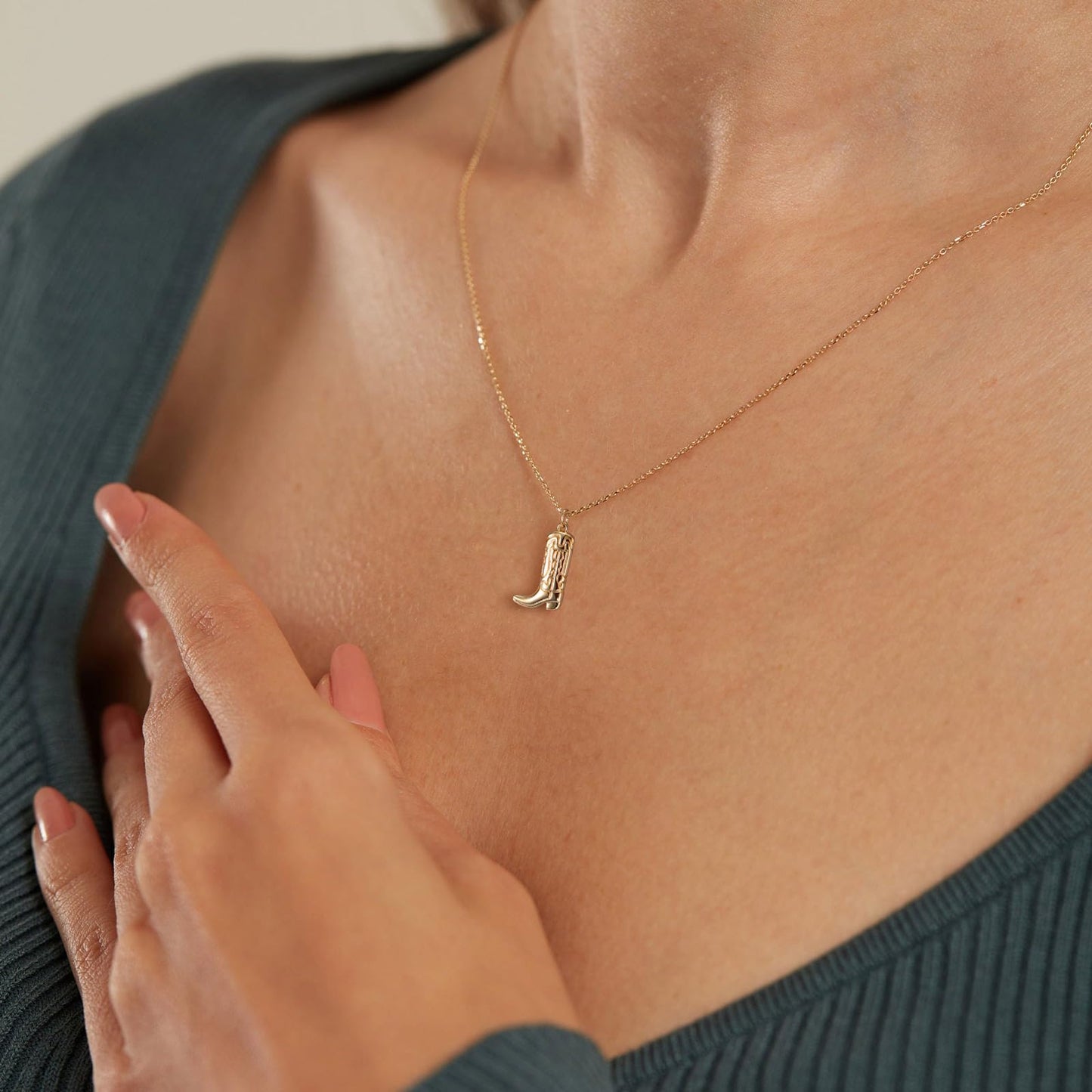 GUOKE Cowboy Boot Necklace - 14K Gold Plated Dainty Gold Necklace Simple Jewelry for Women