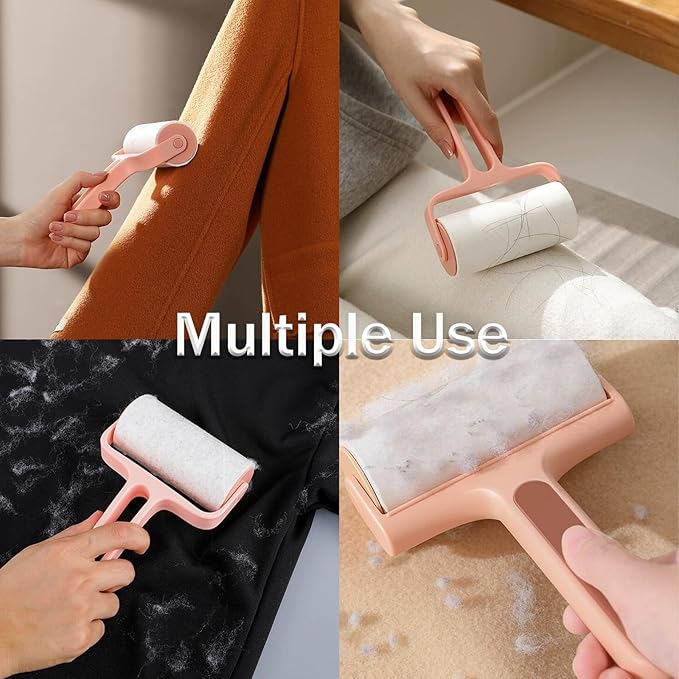 Lint Rolle 300 Sheets,Pet Hair Remover Kit,1 Handle with 5 Extra Sticky Lint Roller for Carpet,Car Seats,Clothes,Dust,Cats,Dogs (Pink)