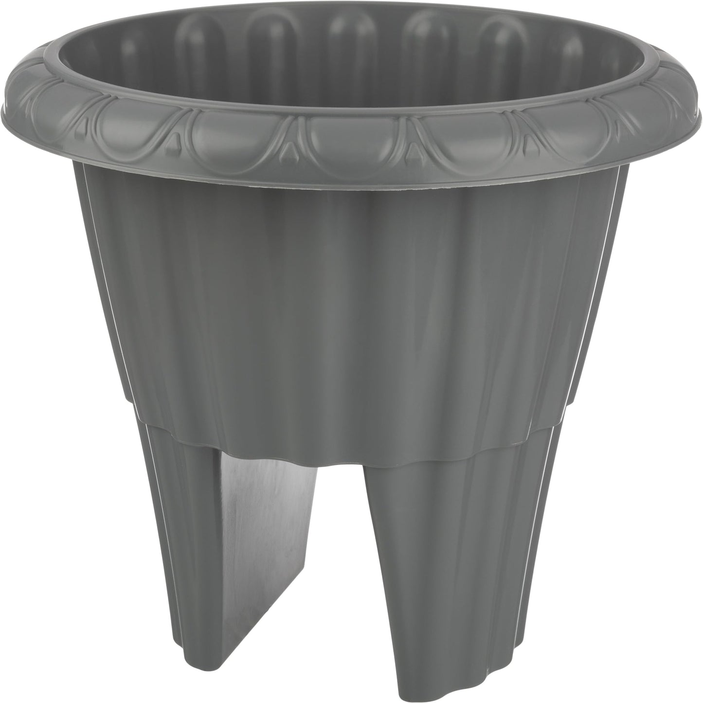 Railing Planter Box 2-Pack - 13.5-Inch Round Outdoor Flower Pots with Drainage Inserts - 2.64-Gallon Outdoor Planters for Porch, Deck, Fence, or Balcony Railings 3” - 3.75” Wide by Pure Garden (Gray)