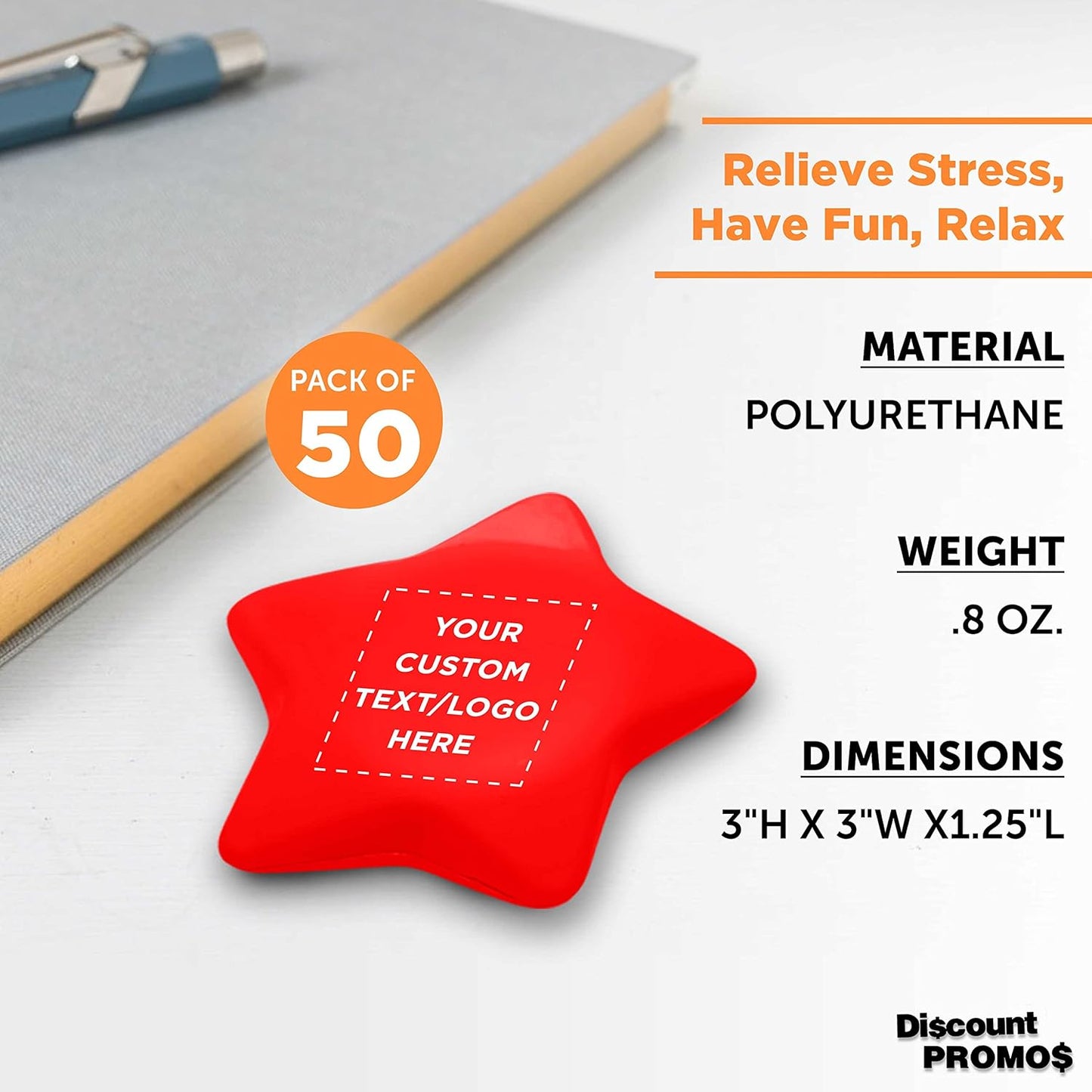 DISCOUNT PROMOS Custom Star Squeeze Balls Set of 50, Pesonalized Bulk Pack - Perfect for Promotional Giveaways - Red