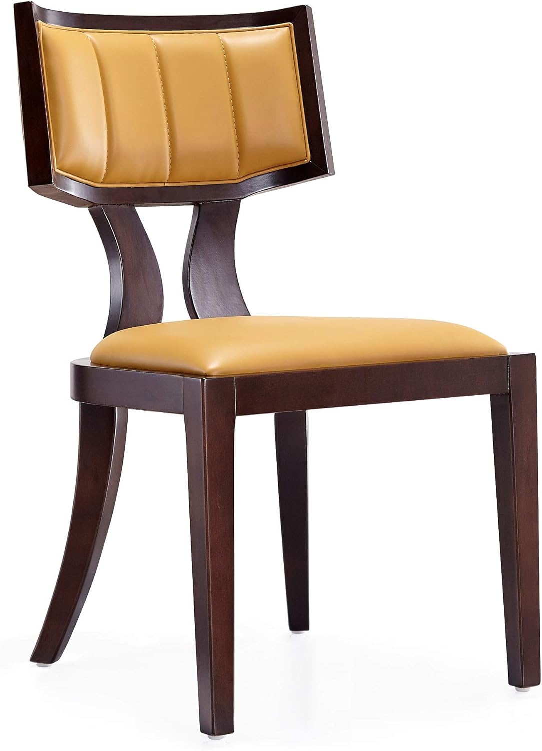 Manhattan Comfort Pulitzer Faux Leather Dining Chairs Set of 2, Solid Beech Wood with Walnut Finish, Iconic Greek Design, Fully Assembled Accent Kitchen Furniture, Camel