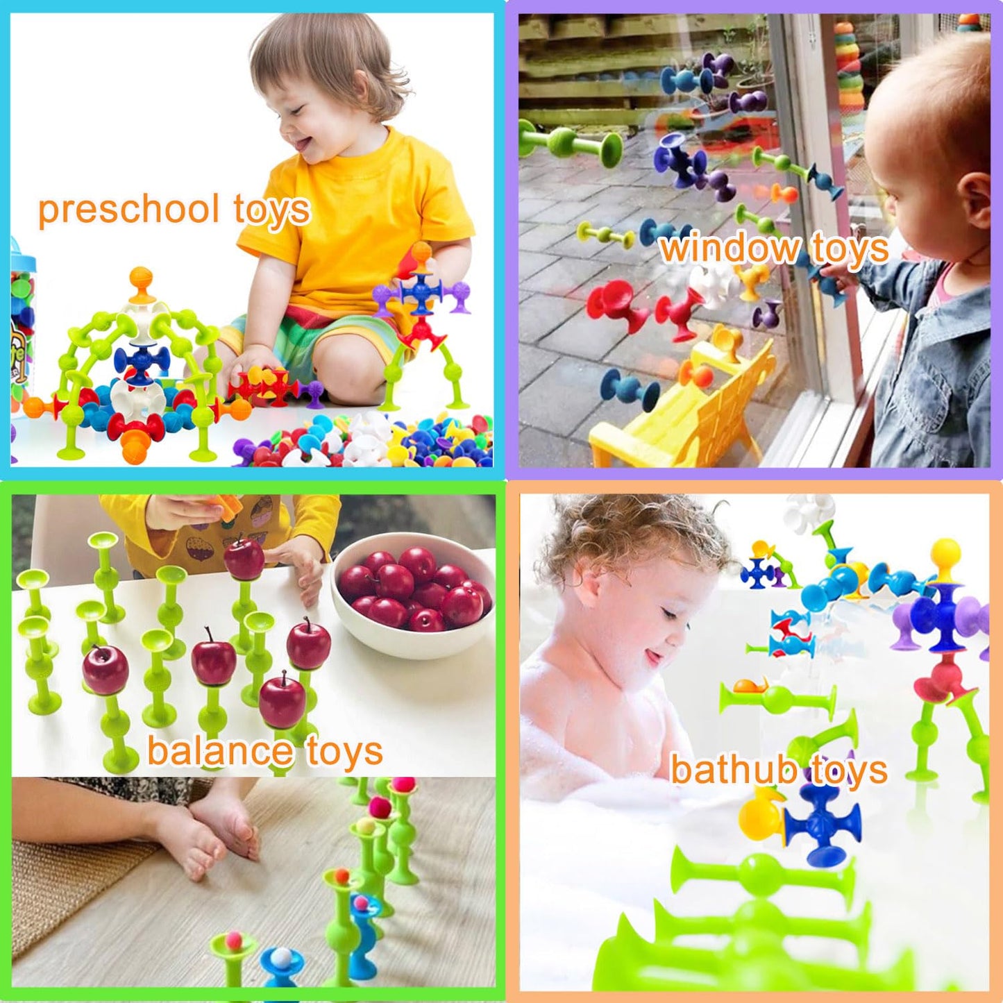 68 Piece Suction Cup Toys Bath Toys, Construction Set Silicone Building Blocks Stocking Stuffers DIY Blocks Sucker Toy Bathtub Toys, Sensory Toy for Toddlers 3-8 Year Old Boys Girls