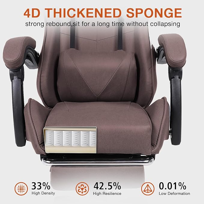 High-Back PC Gaming Chair Office Chair, Desk Task Chair Computer Racing Chair, PU Ergonomic Executive Swivel Rolling Chair with Lumbar Support for Women, Men (Brown)