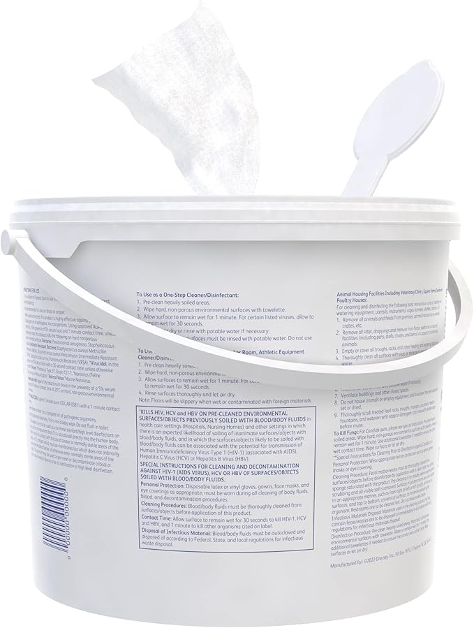 Oxivir Diversey 1 100850924 Disinfectant Cleaning Wipes, Virucidal, Pre-Moistened with Accelerated Hydrogen Peroxide AHP, Unscented, 160 Extra Large 11x12-Inch Wipes, 1-Bucket