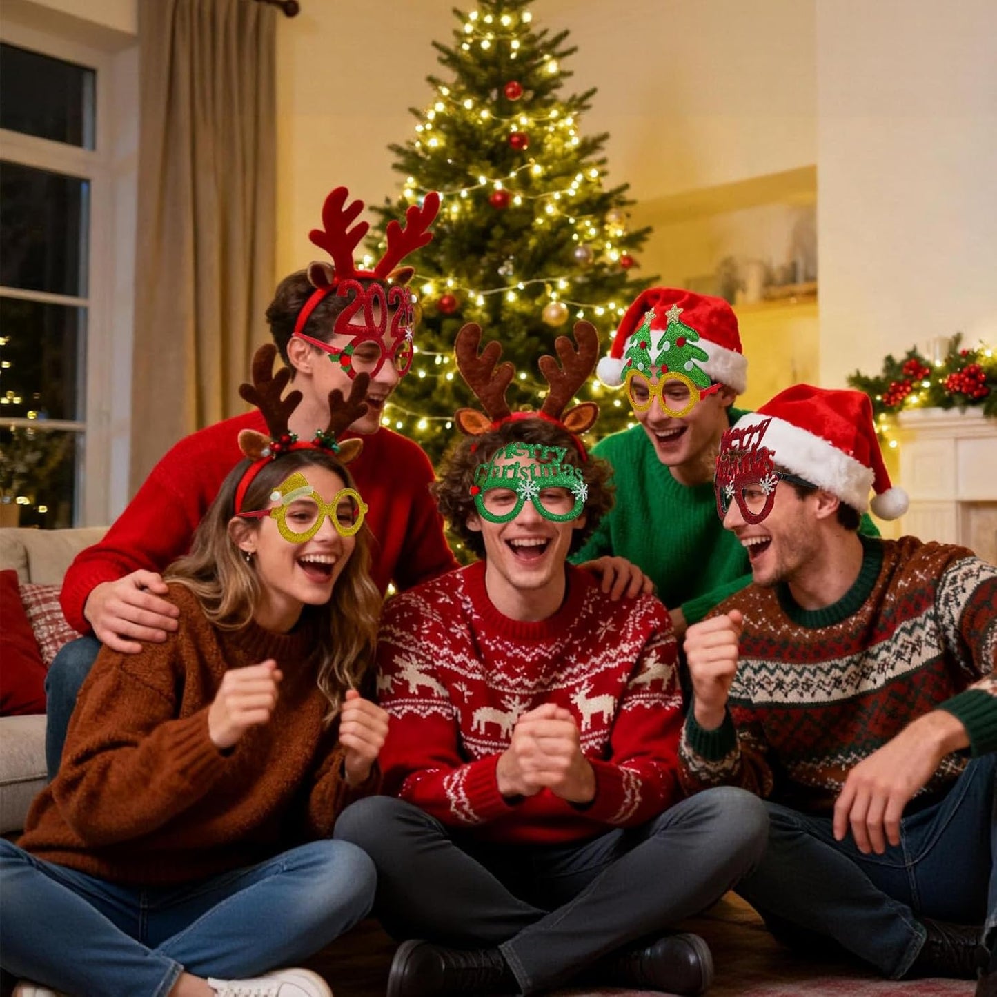 Christmas Glasses Frames 12Pcs, Hollow Design for Christmas Party Eyewear, Holiday Photo Booth Props Accessories