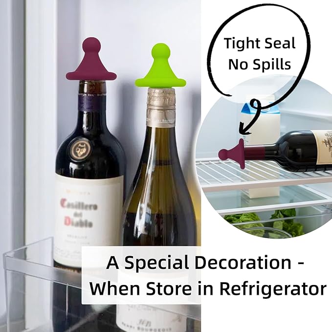 Silicone "Hat" Wine Stopper for Wine Bottles, Tight Bottle Sealer to Keep Wine Fresh, Cute Fun Stoppers for Wine Lovers - Standard Bottles Are Applicable, 1.57 * 2.17in (Red)