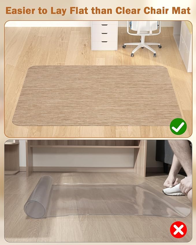 Blvornl Office Chair Mat for Hardwood Floor, 40"*55" Desk Computer Chair Mat for Hard Wood, Large Anti-Slip Hard Floor Protector for Rolling Chair, PVC Desk Rug for Office Red Brown