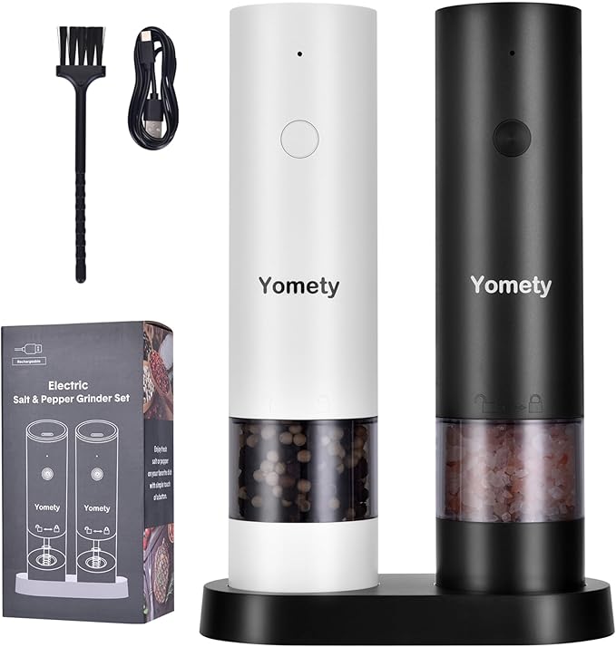 Electric Salt and Pepper Grinder Set Rechargeable Salt and Pepper Grinder Set with Adjustable Coarseness, Salt and Pepper Shakers for Kitchen Gadgets