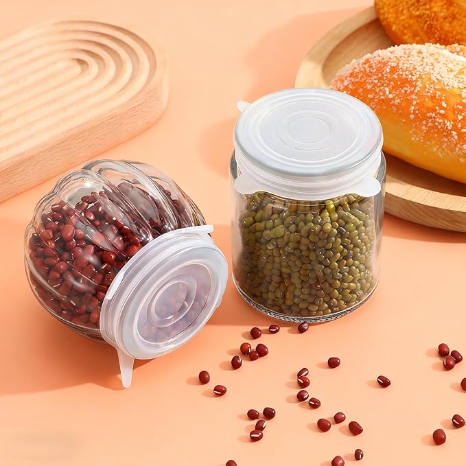 Sibba 8 PCS Small Stretch Silicone Can Lids Expandable Reusable Jar Covers Fits to 2 Inch to 2.4 In Container Lid Keep Food Fresh & Reduce Waste, Kitchen Food Storage Covers for Jars Cans Cups Bottles