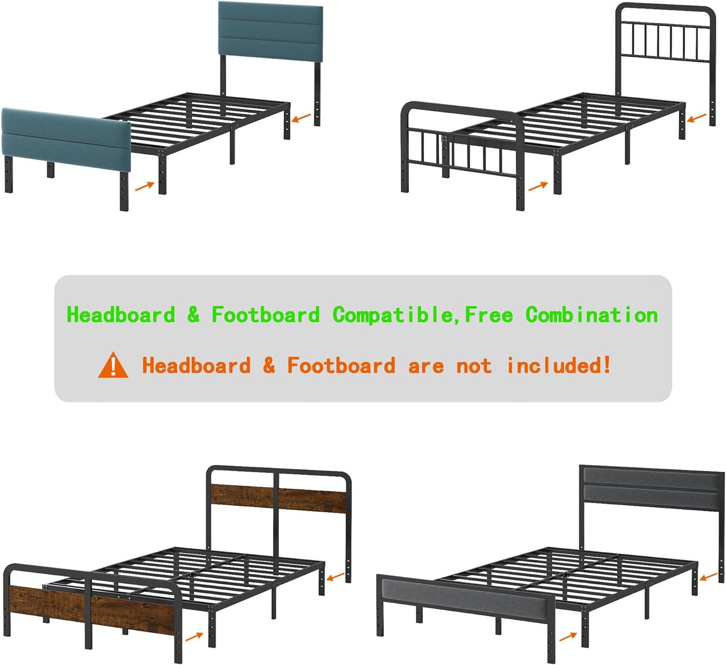 12 Inch Twin Bed Frames, Heavy Duty Metal Bed Frame Twin Size, No Box Spring Needed, Easy Assembly, Noise-Free, Black