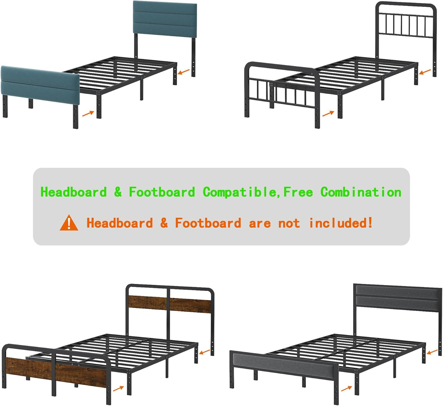 12 Inch Twin XL Size Bed Frames, Heavy Duty Metal Bed Frame Twin XL, No Box Spring Needed, Easy Assembly, Noise-Free, Black