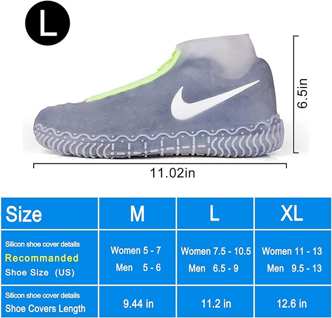 Silicone Waterproof Shoe Covers, reusable upgraded overshoes with waterproof zipper, Resistant Rain Boots Non-Slip Washable Protection for Women, Men (L (Women 7.5-10.5, Men 6.5-9), White)