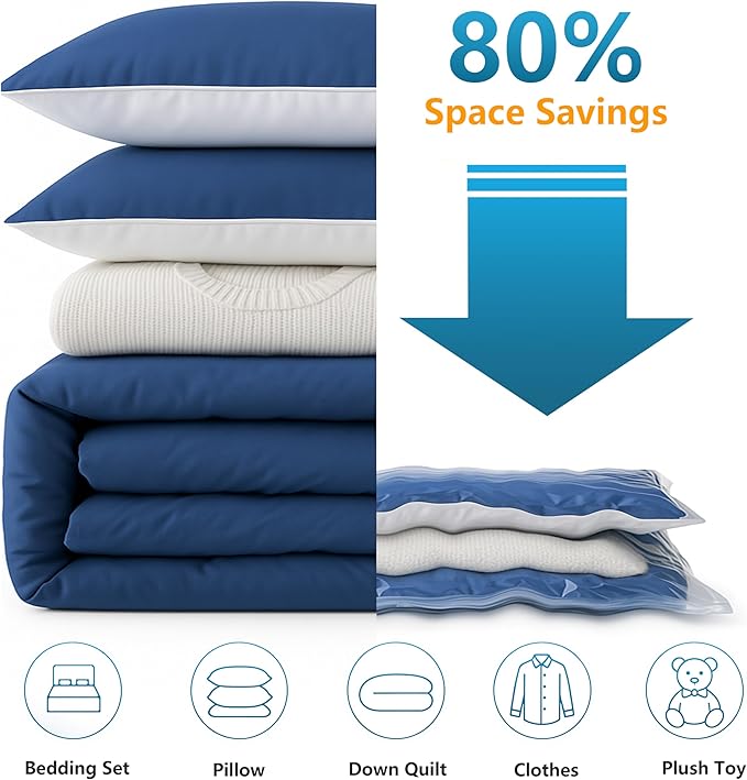 24 Pack Vacuum Storage Bags with Electric Pump，Space Saver Bags（5 Jumbo/5 Large/5 Medium/5 Small/4 Roll）,Compression for Comforters and Blankets, Sealer Clothes Storage