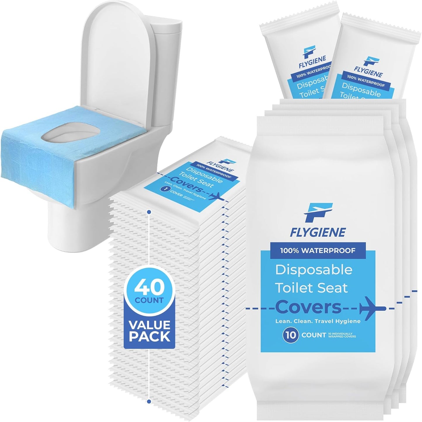 Disposable Toilet Seat Covers for Travel – Waterproof, Tear-Resistant XL Toilet Liners with 2 Layers of Protection – Individually Wrapped Travel Size Toiletries - 40 Count (4 Packs of 10)