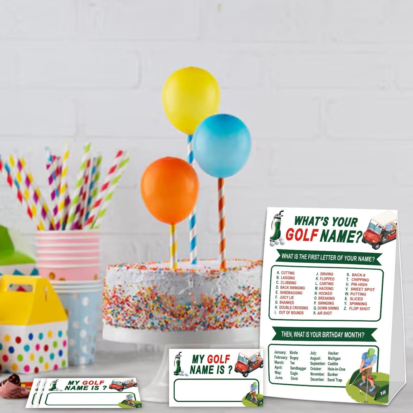 What's Your Golf Name for Baby Shower Game, Birthday Party Decoration, Pack 1 Sign and 30 Name Stickers, Baby Shower Games, Gender Neutral Party Supplies(mzg18)