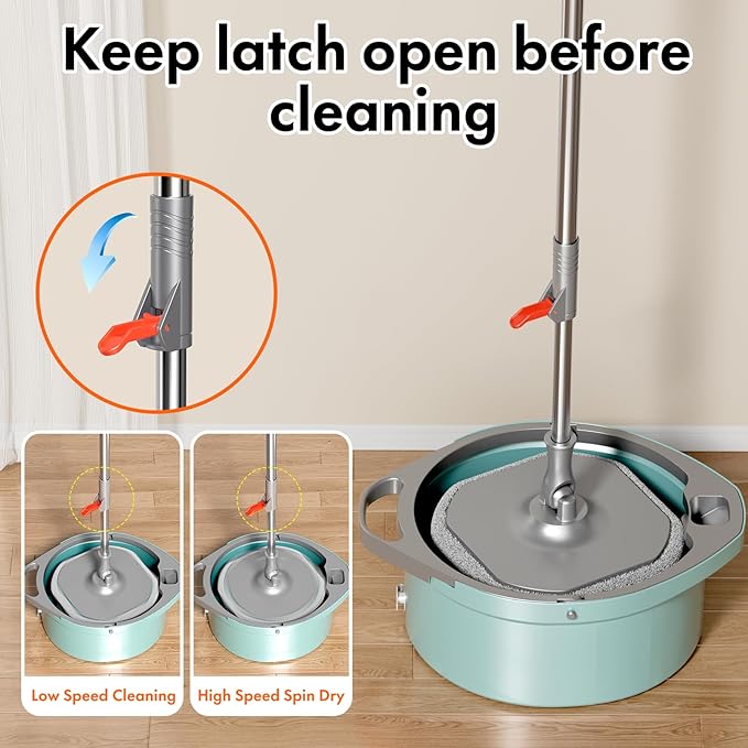 Spin Mop and Bucket with Separate Dirty and Clean Water,360° Spin Mop and Bucket System with Widening Foldable Handle,4 Replaceable Mop Pads,Square Mop for Floor Hardwood Tile Marble Wall Cleaning