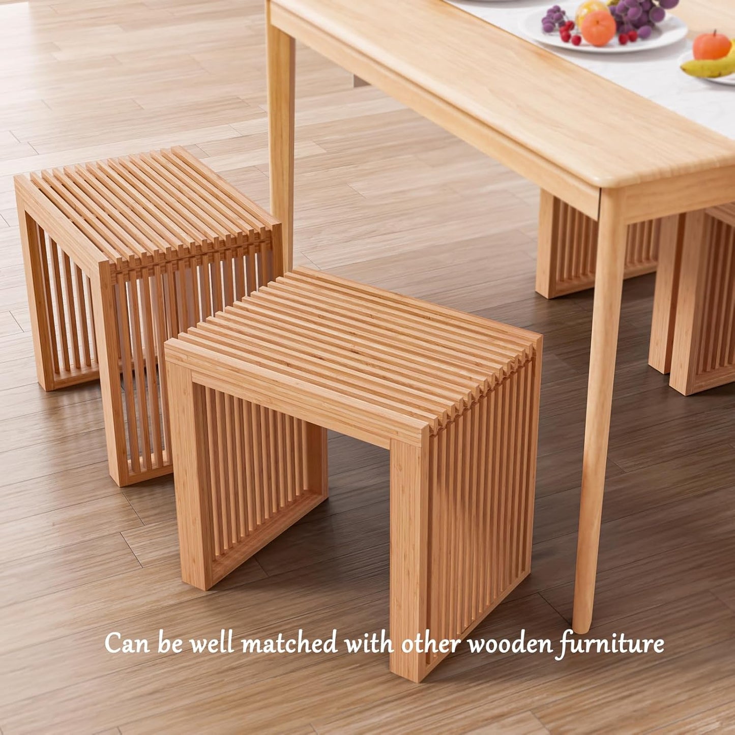 Bamboo Dining Bench Indoor Small Bench Entryway Shoe Rack Bench,Outdoor Modern Wood Benches 17 Inch for Living Room Hallway Bedroom Bathroom Nature Small