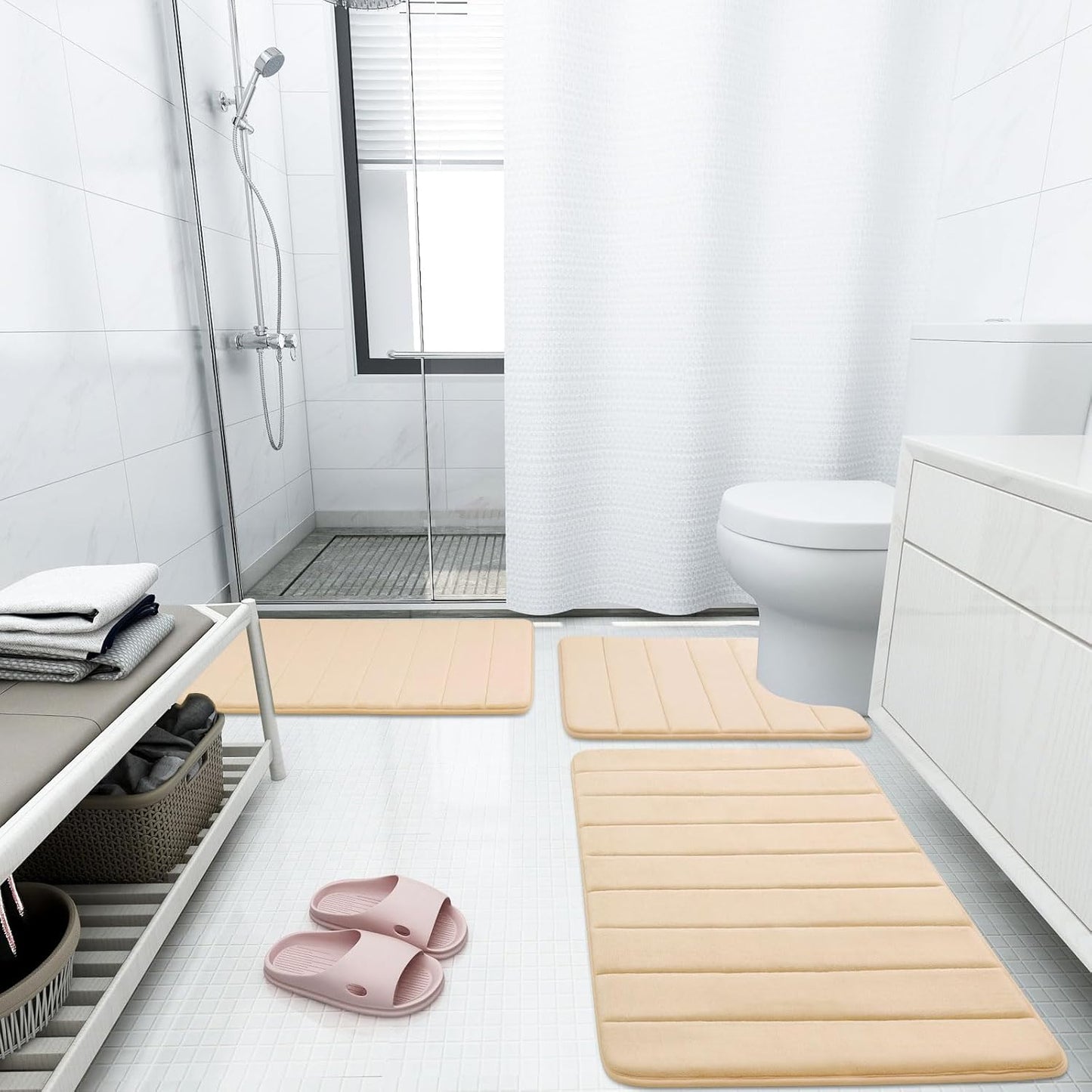 Buganda Memory Foam Bath Mat, 35.4" x 24", Ultra Soft and Non-Slip Bathroom Rugs, Water Absorbent and Machine Washable Bath Rug Runner for Bathroom, Shower, and Tub, Gold