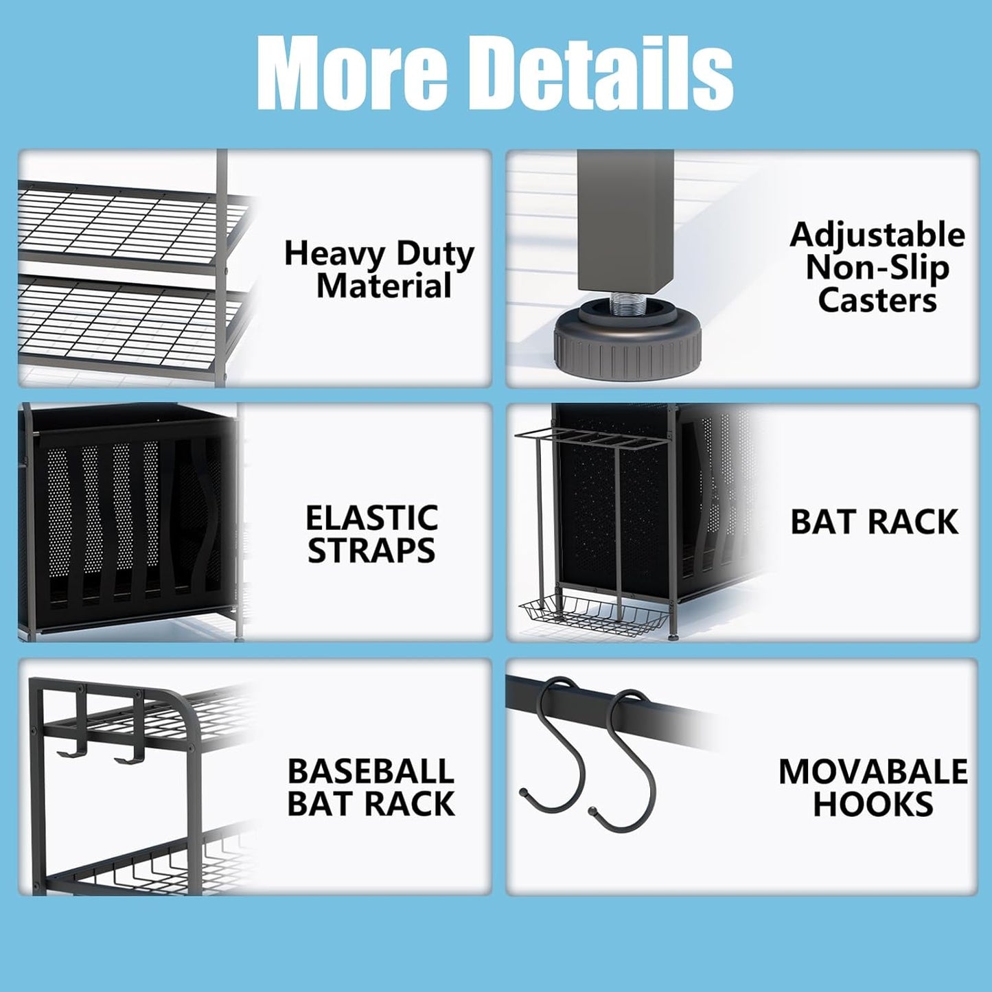 Garage Sports Equipment Organizer, Golf Bag Storage Rack, Heavy Duty Ball Holder with Basket & Hooks, Indoor/Outdoor Basketball Storage Bins for Toy Sports Gear Storage (Pro)