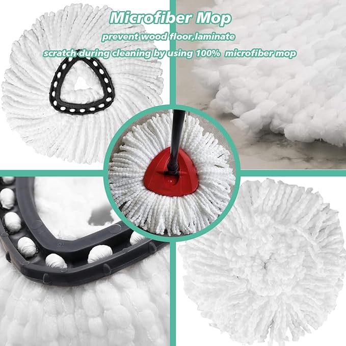 4 PCS Spin Mop Replacement Head,100% Microfiber Mop Heads Replacements Compatible with Triangle Spin Mop,360 Degree Round Spin Mop Replacement Head for Easy House Cleaning Floor Mopping