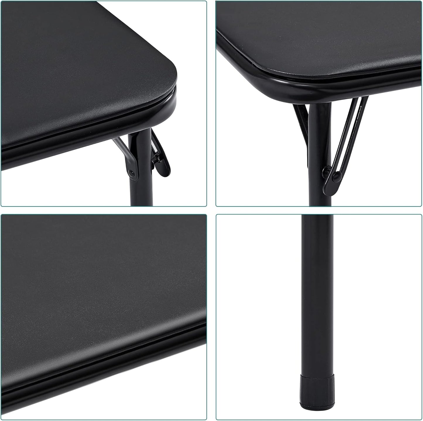 VECELO Kids Folding Activity Table and Chairs 5 Piece Set, Portable, with Ultra Soft Padded Cushion, Classic Black
