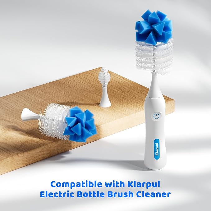 Bottle Brush Replacement Heads Compatible with Rechargeable Electric Bottle Brush Cleaner Set, for Baby Bottles/Pacifiers/Cups/Tumblers/Glass, 3 Packs, Blue