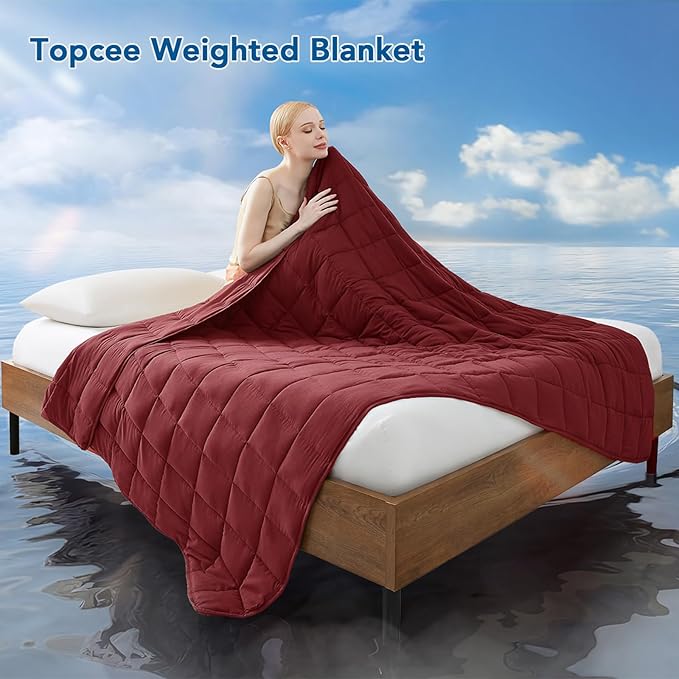 Topcee Weighted Blanket for Adults (15 lbs, 60" x 80") Queen Size Soft Cooling Heavy Blanket Sleeping, Apply to 130-160 lbs Body, Thick Breathable Blanket with Glass Bead, Easy Care