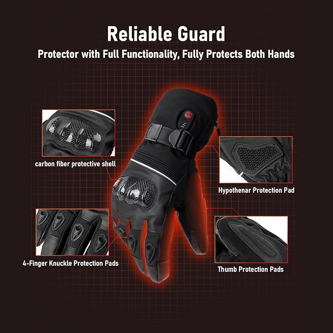 Heated Motorcycle Gloves for Men Women, 5V 5000mAh Rechargeable Battery, Upgraded Waterproof Windproof Non-Slip & Touchscreen Compatible, for Motorcycle Riding, Skiing, Hiking, Fishing, Hunting