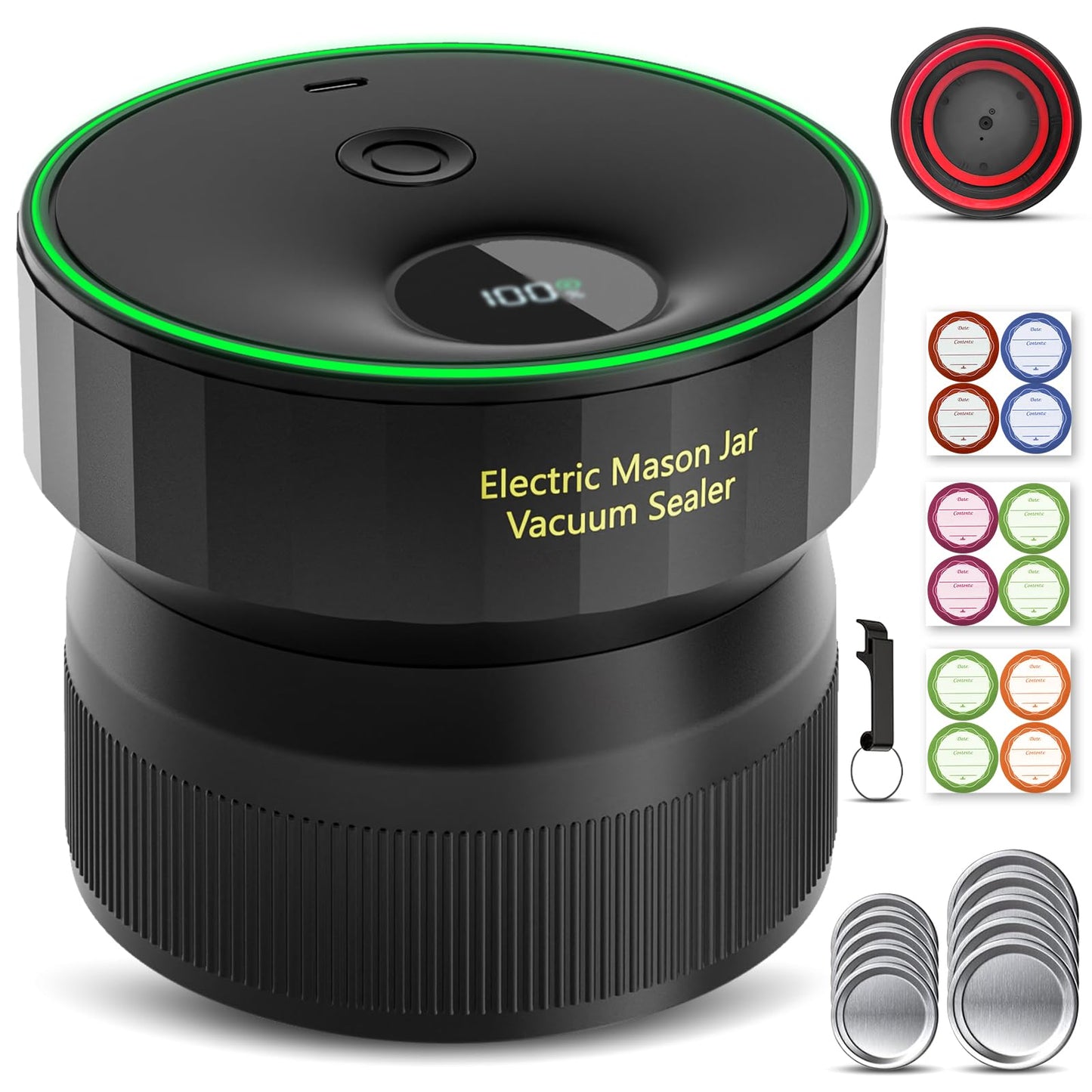 2025 Upgraded Mason Jar Vacuum Sealer, Electric Vacuum Sealer for Regular Mouth and Wide Mouth Canning Jars, Fully Automated and