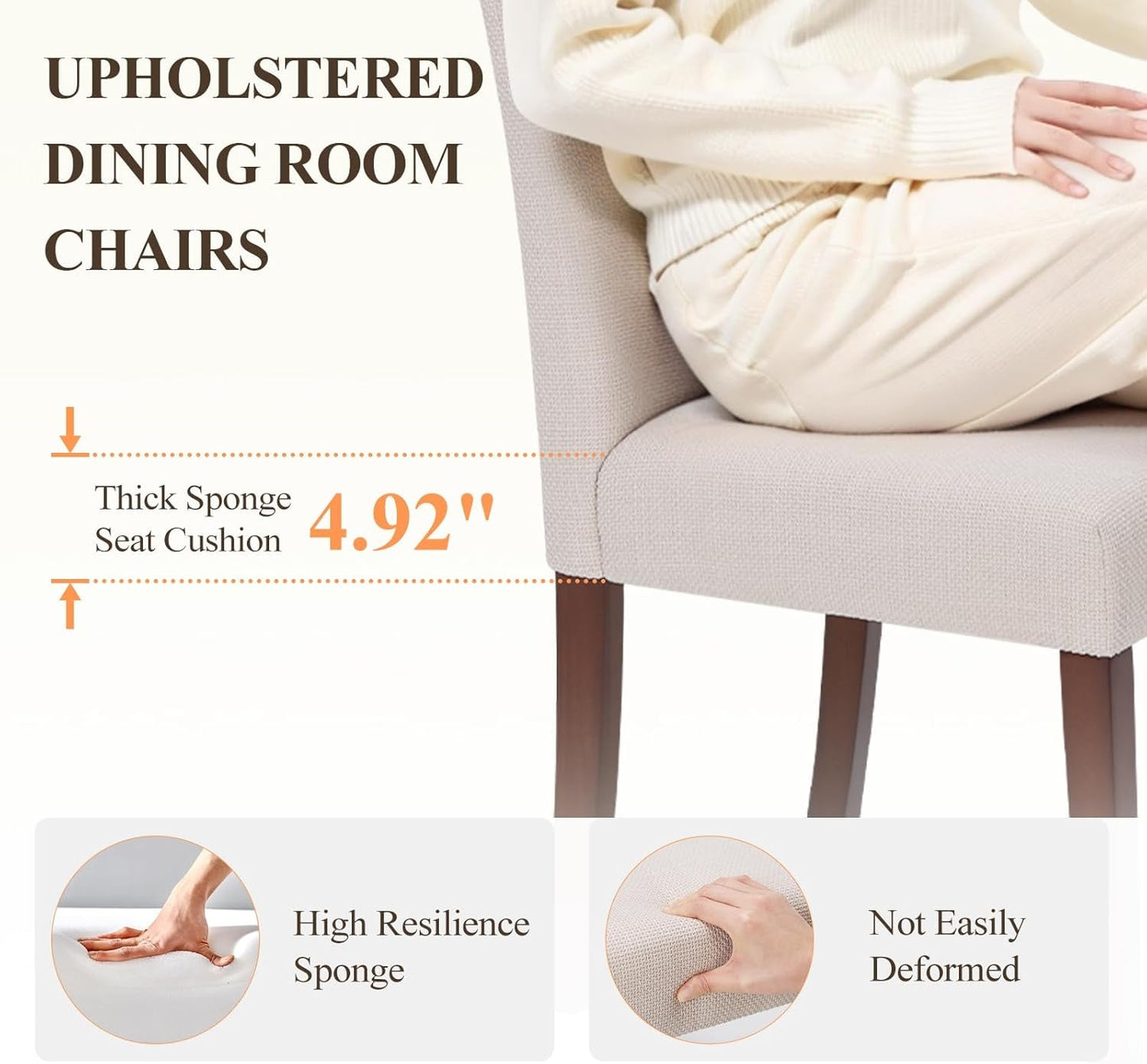 Upholstered Parsons Dining Chairs Set of 6, Modern Dining Room Chairs with Back, Fabric Kitchen Side Chairs with Wood Legs for Dinner Farmhouse Restaurant, Beige