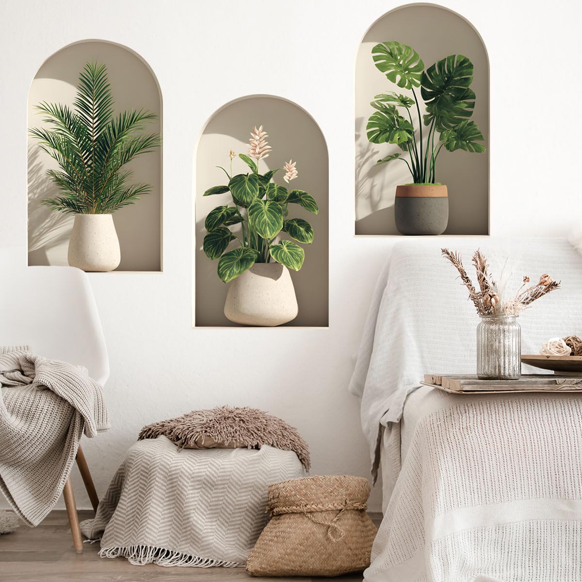 3D Potted Plants Wall Stickers，Green Plants Wall Decals，Peel and Stick 3D Magic Art Sticker，for Living Room Bedroom Aisle Entrance Sofa Backdrop Yoga Room Home Decor (Potted Flower Decor 46)