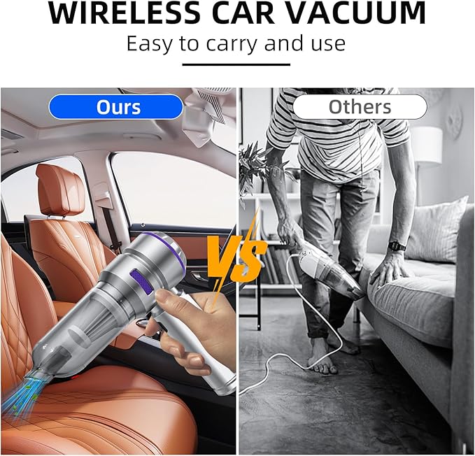 Car Vacuum Cleaner High Power - 22000PA Portable Car Vacuums 4 in 1 Compressed Air Duster & Air Blower & Pump Hand Held Vacuum Cordless with Brushless Motor for Cars Home Office
