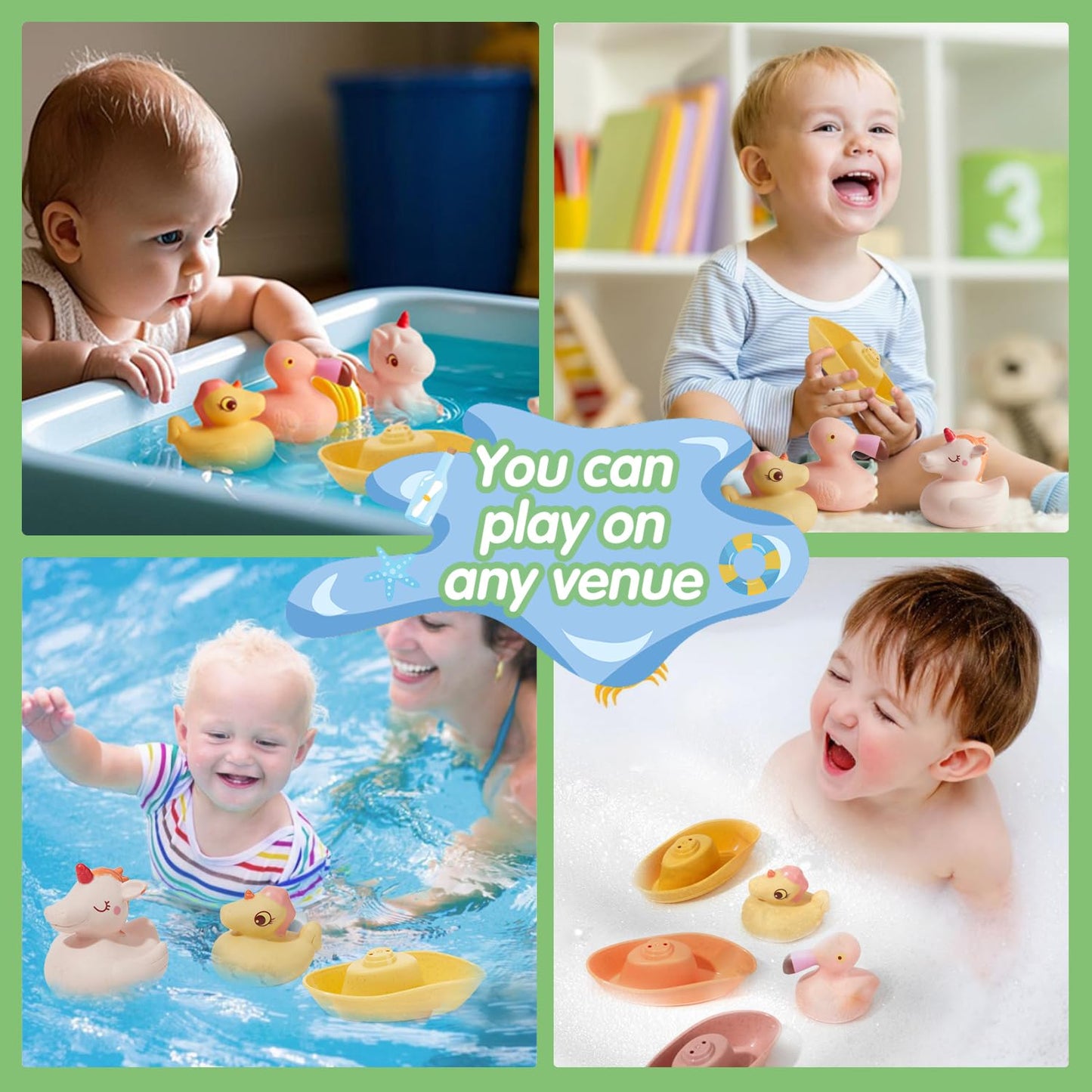Mold Free Bath Toys, 15PCS | Safe Fun & Easy Clean Floating Boats & Rotating Waterfall Cups & Sealed with No Holes Floating Tub Toy and Mesh Bag for Babies 18+ Months | Bathtub Pool Water Toddler Toys
