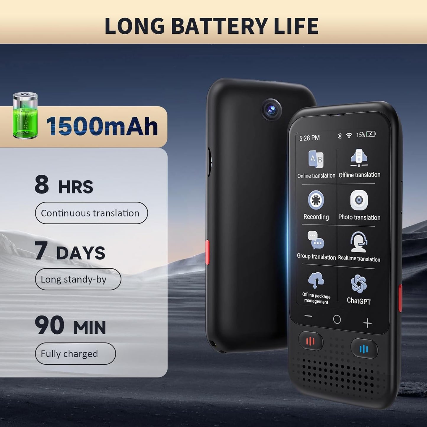 Language Translator Device, Upgraded ChatGpt AI Translator No WiFi Needed, 138 Languages Two Way Real-Time Voice Translation, Offline&Recording&Photo Translation for Travel Business Learning