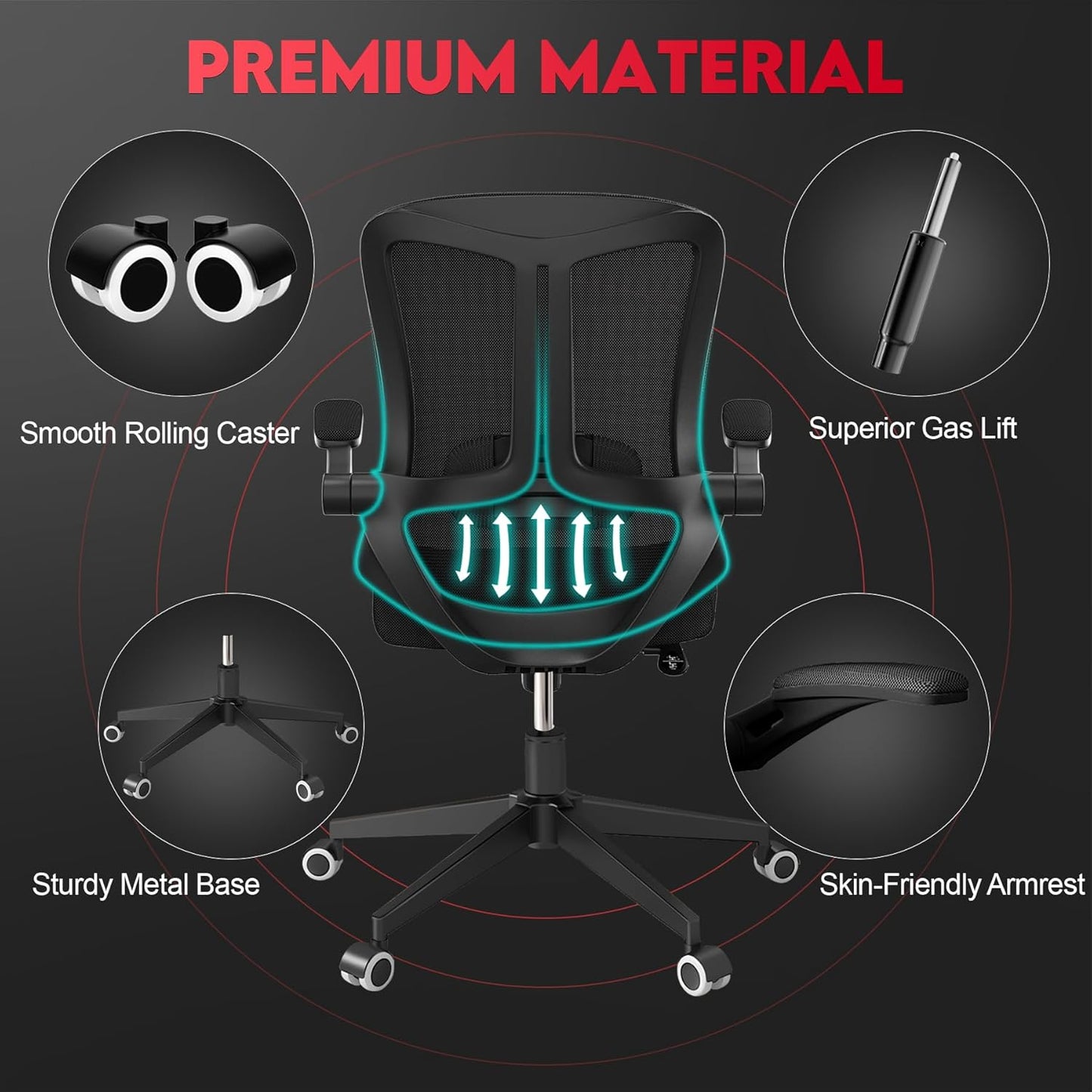 Ergonomic Office Chair - 400LB Comfy Desk Chairs with Back Support, Heavy Duty Mesh Computer Chairs with Wheels and Arms for Home Office, Study, Bedroom and Dorm