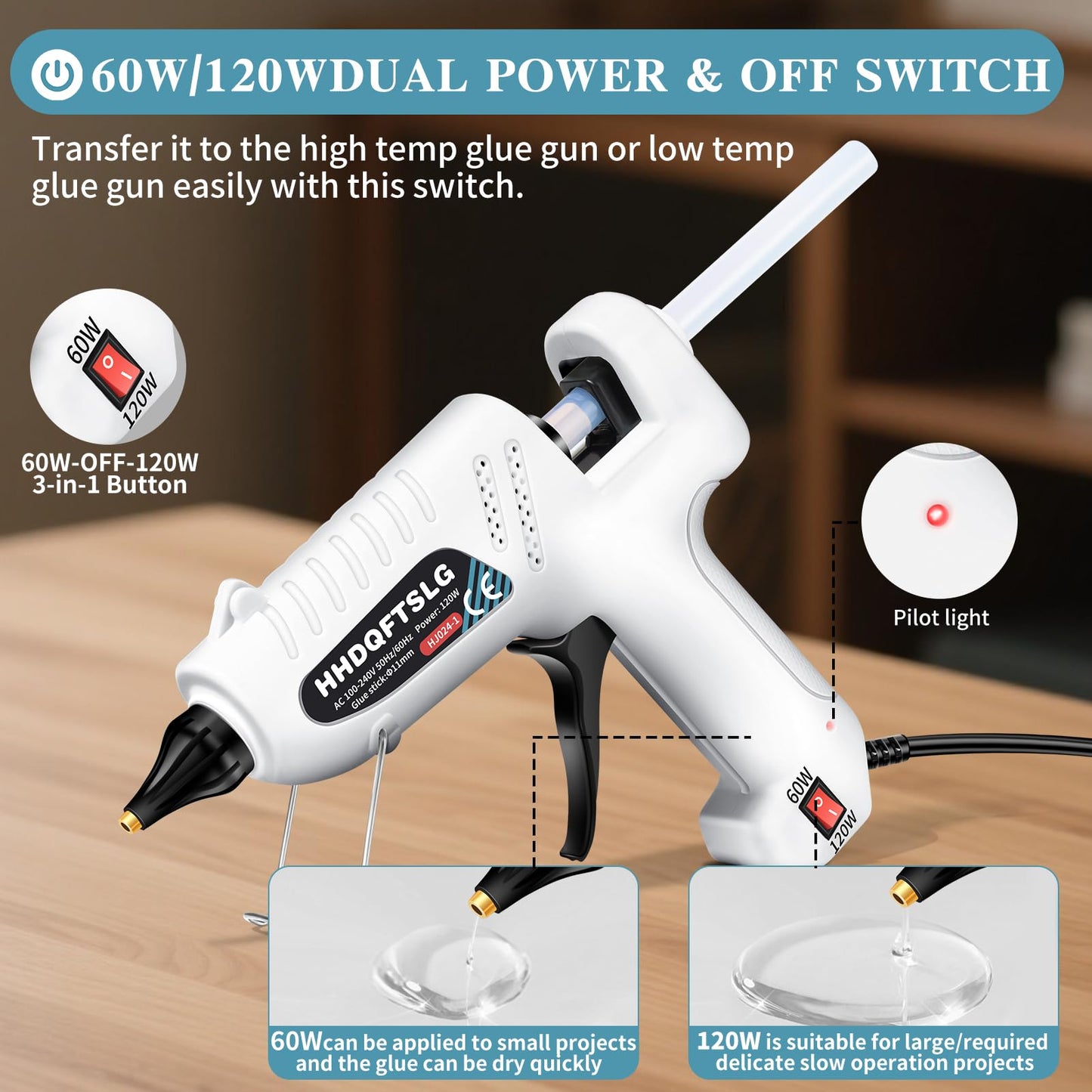 HHDQFTSLG 60/120W Full Size Hot Glue Gun Kit, Dual Power Glue Gun with 30PCS Premium Glue Sticks (6"x0.44"), Fast Preheating Heavy Duty Industrial Hot Melt Glue Gun for Craft,DIY and Gift Making