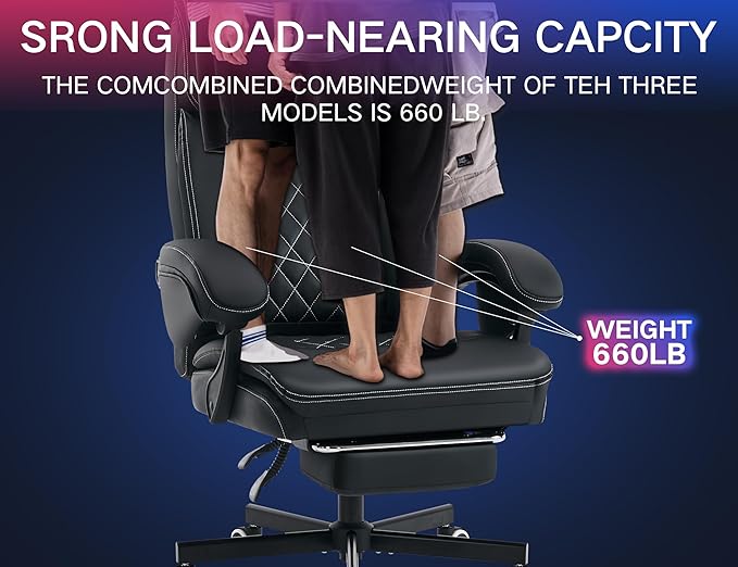 Big and Tall Gaming Chair 400lbs Heavy Duty Office Chair with Foot Rest & Lumbar Support, Ergonomic Wide Comfy Seated Cushion for for Gaming Room,Office Room, Black