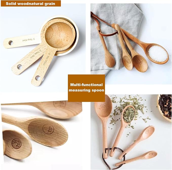 Set of 7pcs Wooden Measuring Spoons,Cute Measuring Cups for Measuring Dry Ingredients Sugar Spice Salt Baking Coffee Tea, Wood Kitchen Accessories,Ideal for Bakers, Chefs & Home Cooks