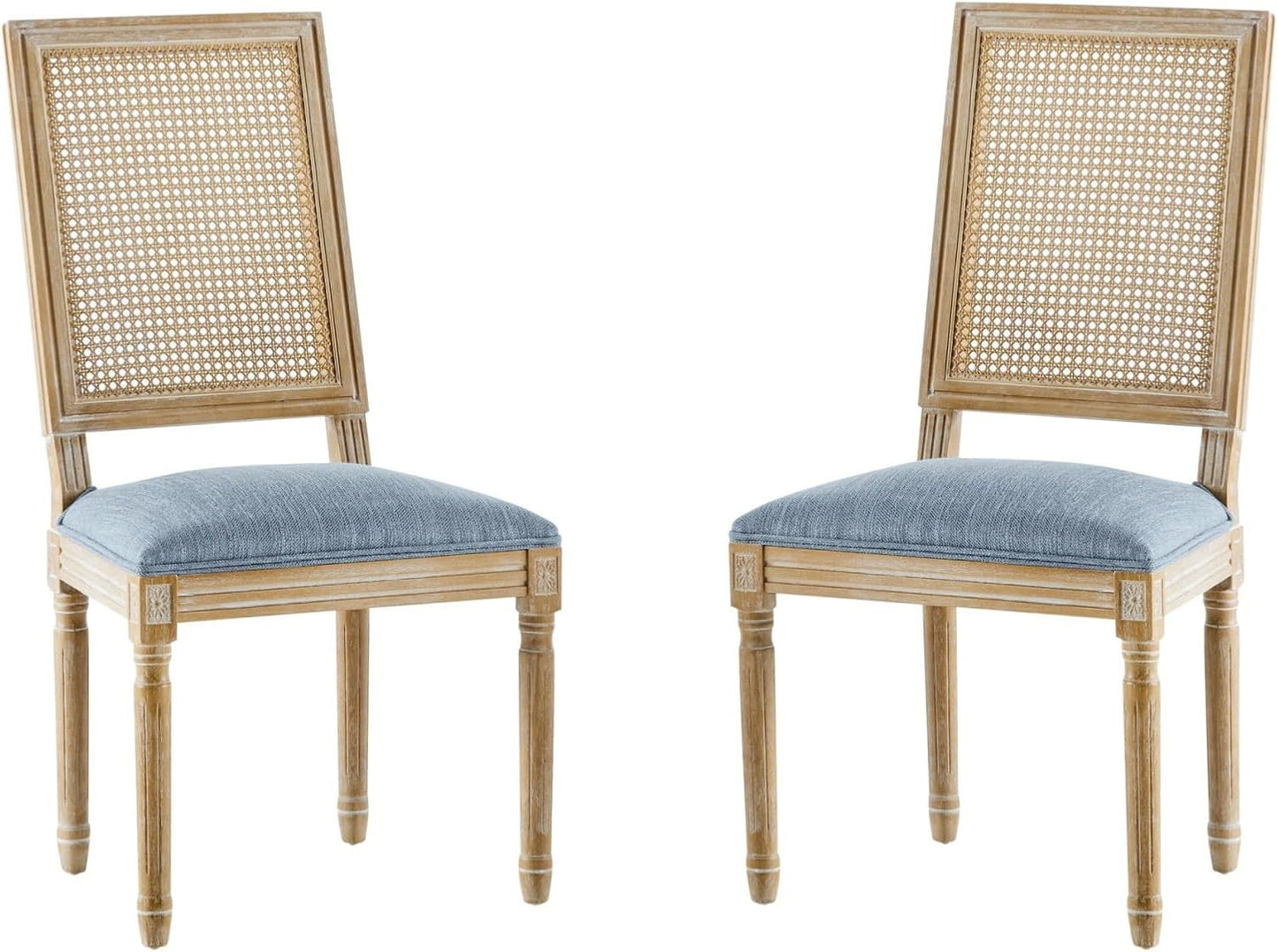 Merax Upholstered Solid Wood Dining Chairs Set of 2, French Country Style Accent Side Seating Furniture for Kitchen, Living Room, Wicker Back, Slate Blue