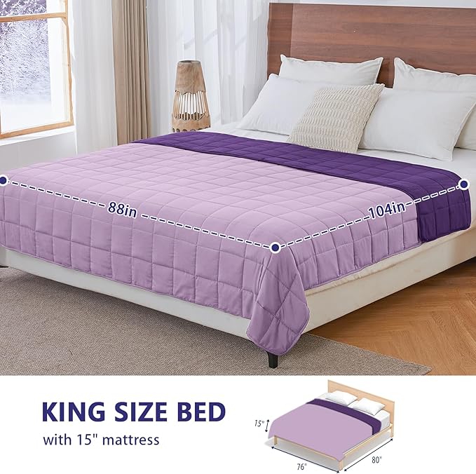 yescool Weighted Blanket for Adults (25 lbs, 88” x 104”, Purple) Cooling Heavy Blanket for Sleeping Perfect for 240-260 lbs, King Size Breathable Blanket with Premium Glass Bead