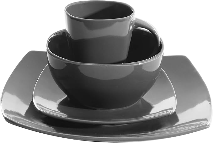 Gibson Soho Lounge Square Reactive Glaze Dinnerware Set, Grey - 97558.16RM, Service for 4 (16pcs)