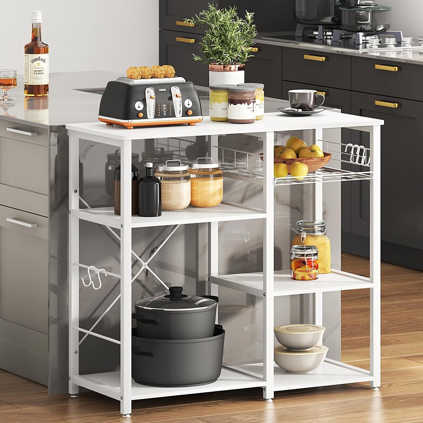 soges 3-Tier Kitchen Baker's Rack Utility Microwave Oven Stand Storage Cart Workstation Shelf, White