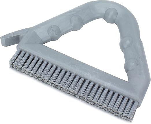 SPARTA Plastic Commercial Grout Brush, Triangle-Shaped Scrub Brush with Scraper and Two Threaded Holes for Attaching Handle (Sold Separately), 9 x 7 x 7 Inches, Gray