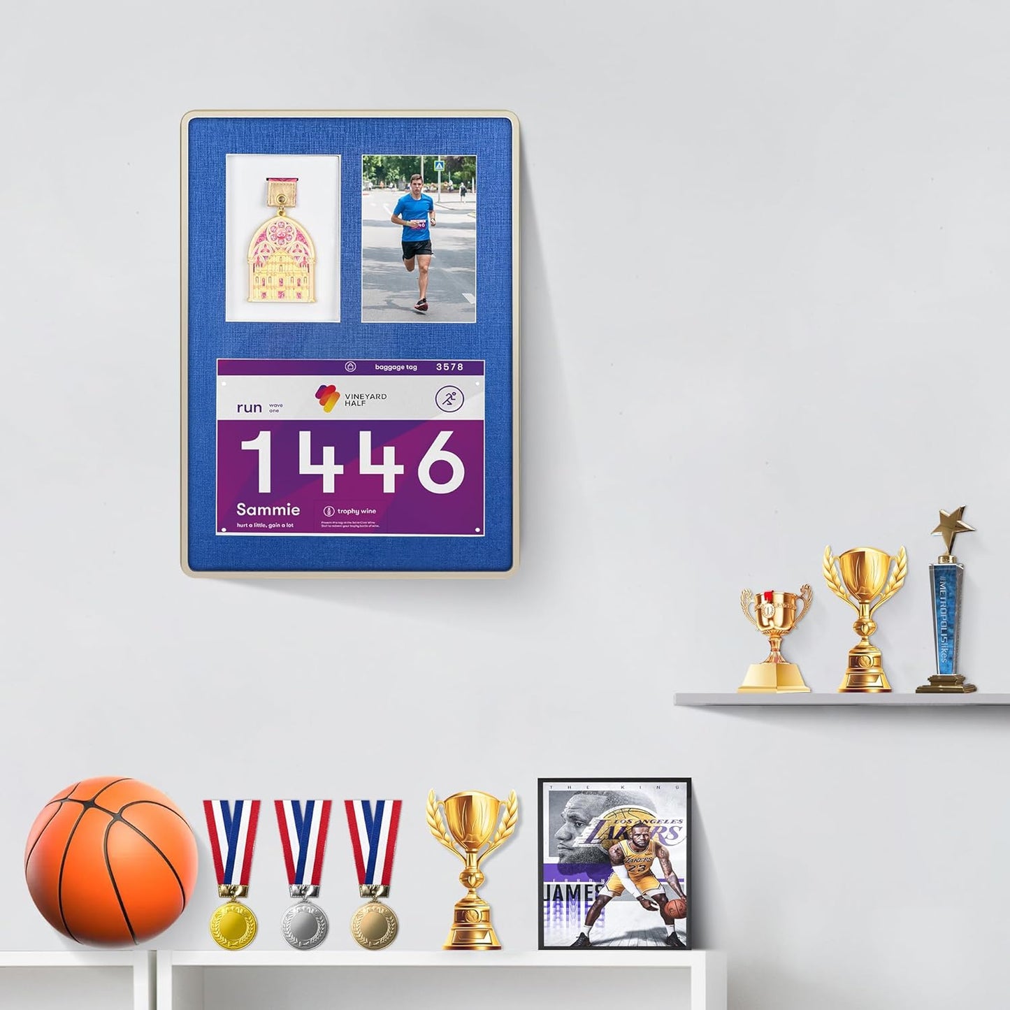 WeChip Medal Display Shadow Box, Aluminum Frame with Acrylic Panel for Sports Awards, Photos and Race Bibs(A3 Size)
