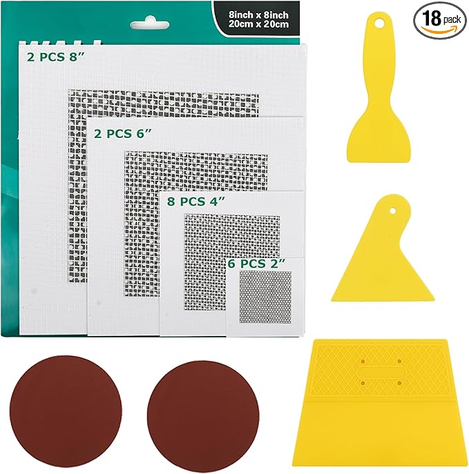 Premium Aluminum Wall Repair Patch Kit, 18 Pieces Self-Adhesive Mesh Repair Patches for Drywall, Multiple Sizes 8/6/4/2 Inch, Meet Your Needs for Repairing Damaged Walls or Ceilings