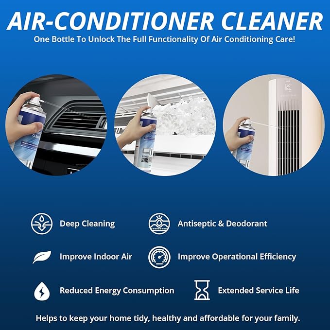 Air Conditioner Cleaner, Professional Cleaner Foam Spray, Foaming Coil Cleaners for AC Unit, Heating, Refrigerator, Multifunctional Cleaner Spray Bottle Breaks Down Dirt, Dust and Grease 1 Pack