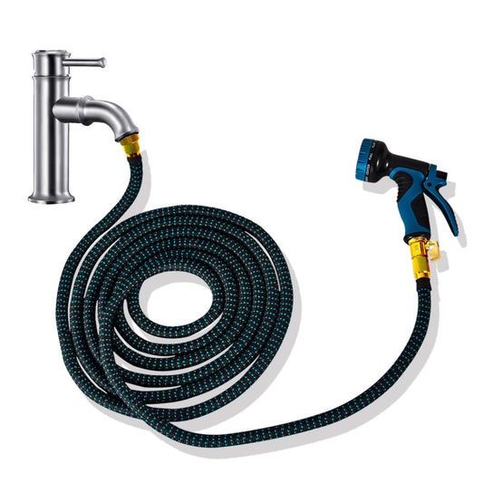 Lotoo Sink Hose Attachment for Faucet with 7 Adapters, 100 FT Indoor Faucet Hose for Kitchen Sink or Bathroom Sink Faucet with 10-Function Nozzle, Watering, Washing Pet, Household Cleaning Car Washing