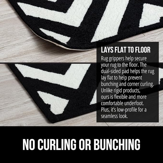 GORILLA GRIP 12 Pc Rug Gripper Pads Keep Area Rugs Corners from Curling, No Damage Reusable Double-Sided Sticky Pads, Holds Down Carpet, Stays in Place on Hardwood Floors, Grips Tile Floor, Home Décor