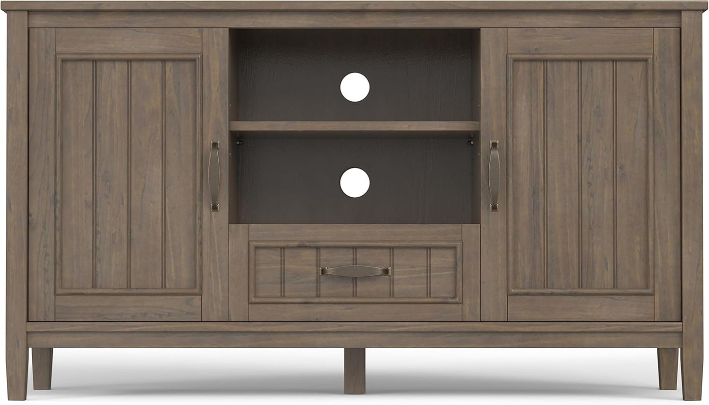 SIMPLIHOME Lev SOLID WOOD 53 Inch Wide Contemporary TV Media Stand in Smoky Brown for TVs up to 60 Inches, For the Living Room and Entertainment Center